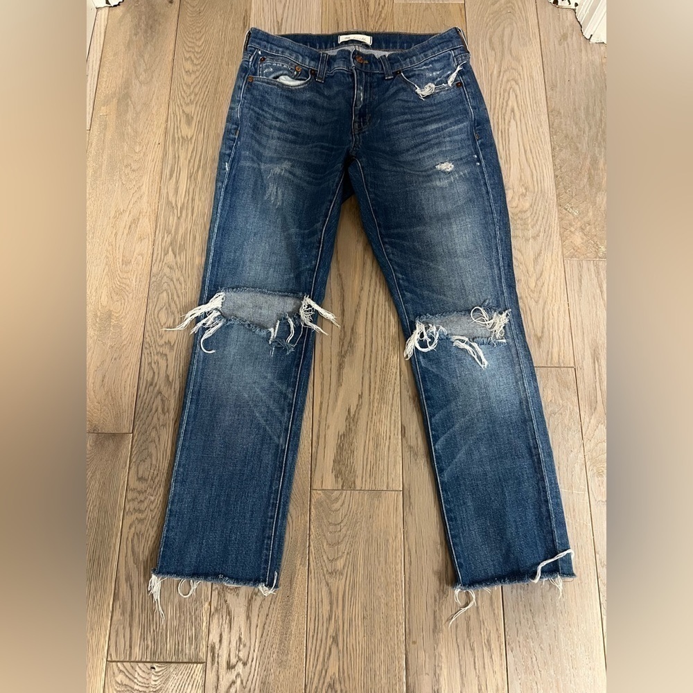 MADEWELL The Slim Boyfriend Jean, Size 25, Light Wash, Distressed Denim